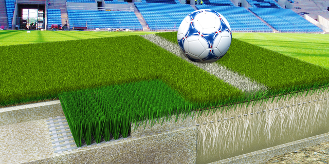 terrain de football hybride ou renforcé